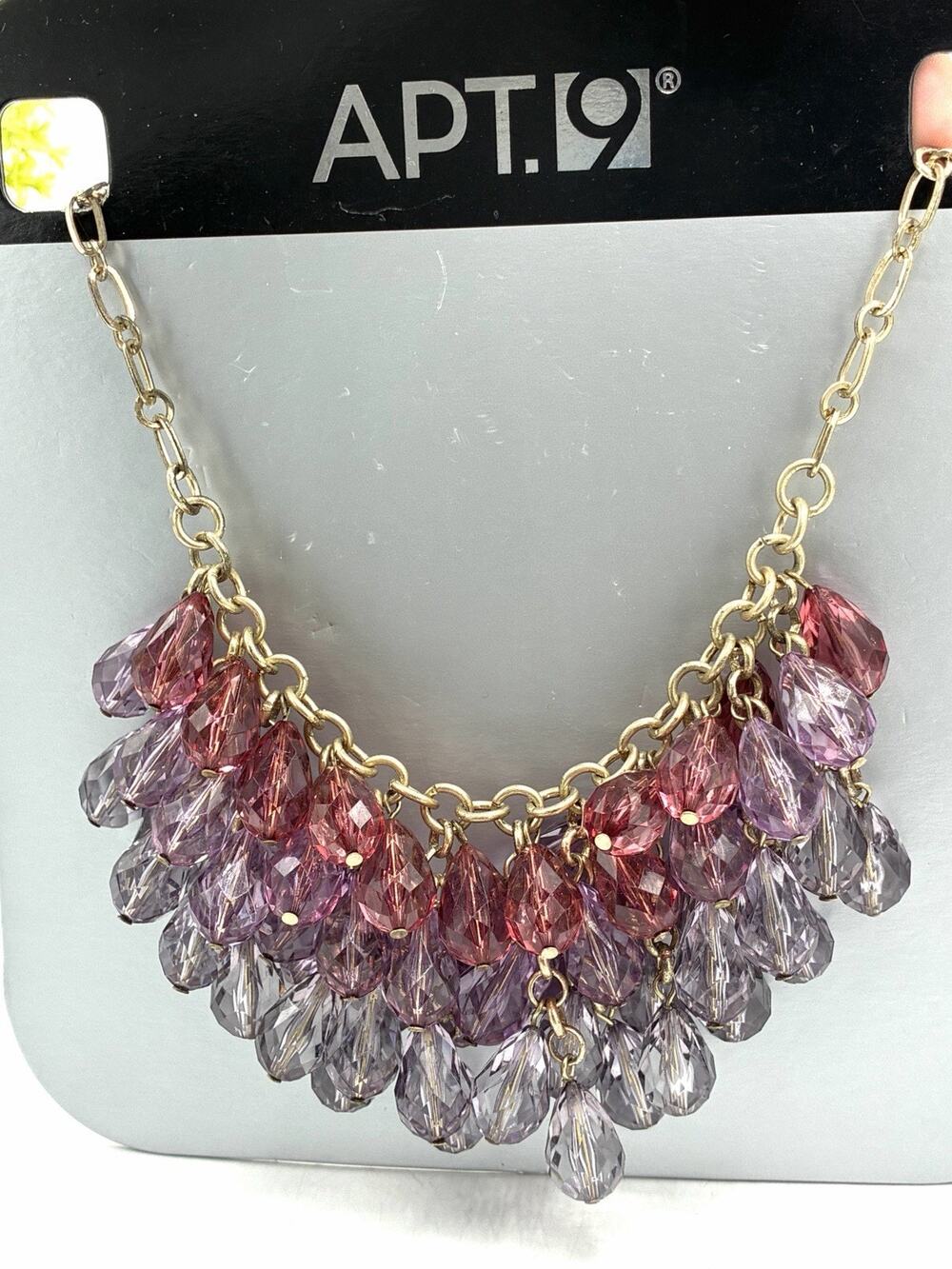Apt 9 Statement Necklace Pink Lavender Faceted Teardrop Beads NOS Kohl’s